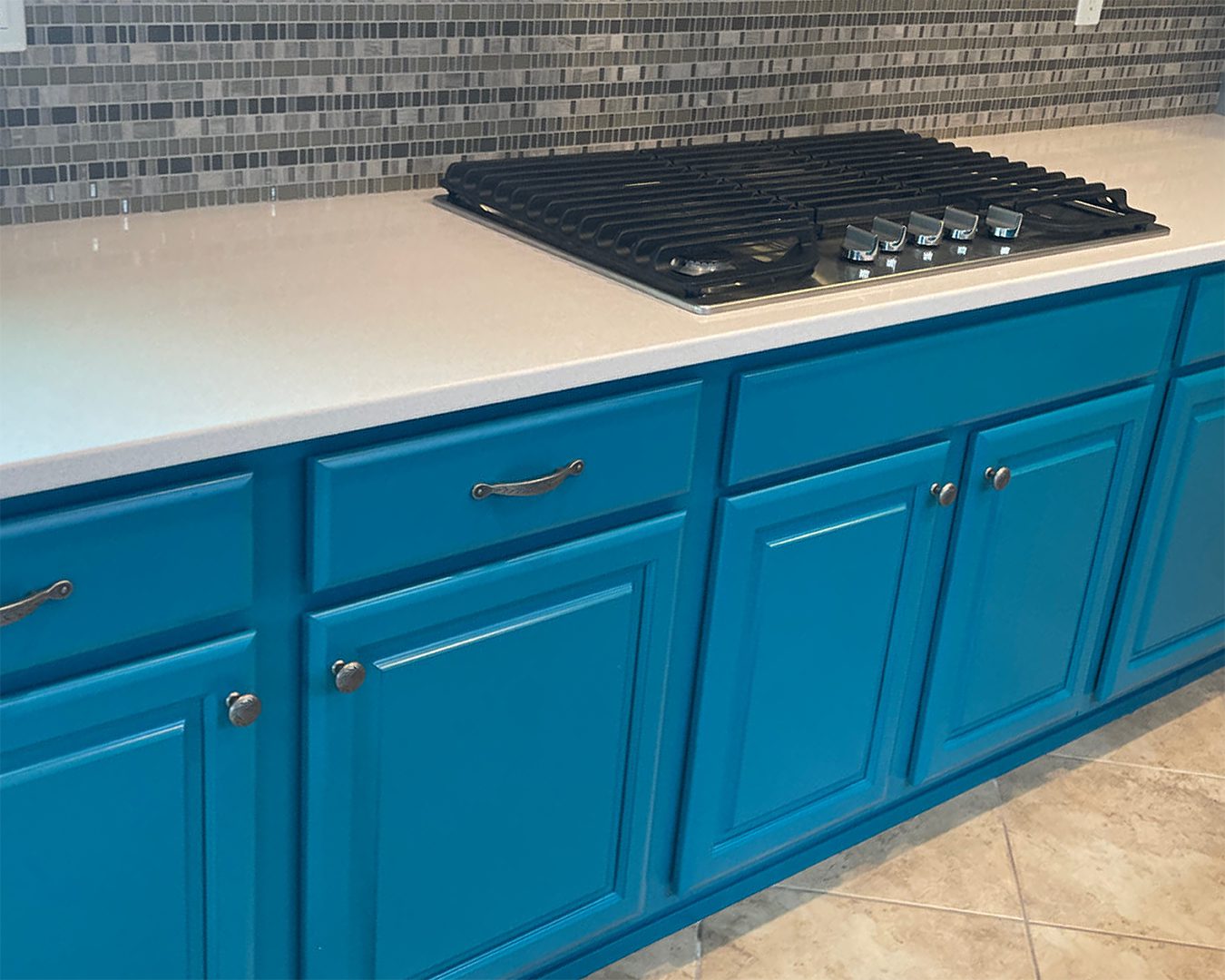 Painted blue kitchen cabinets