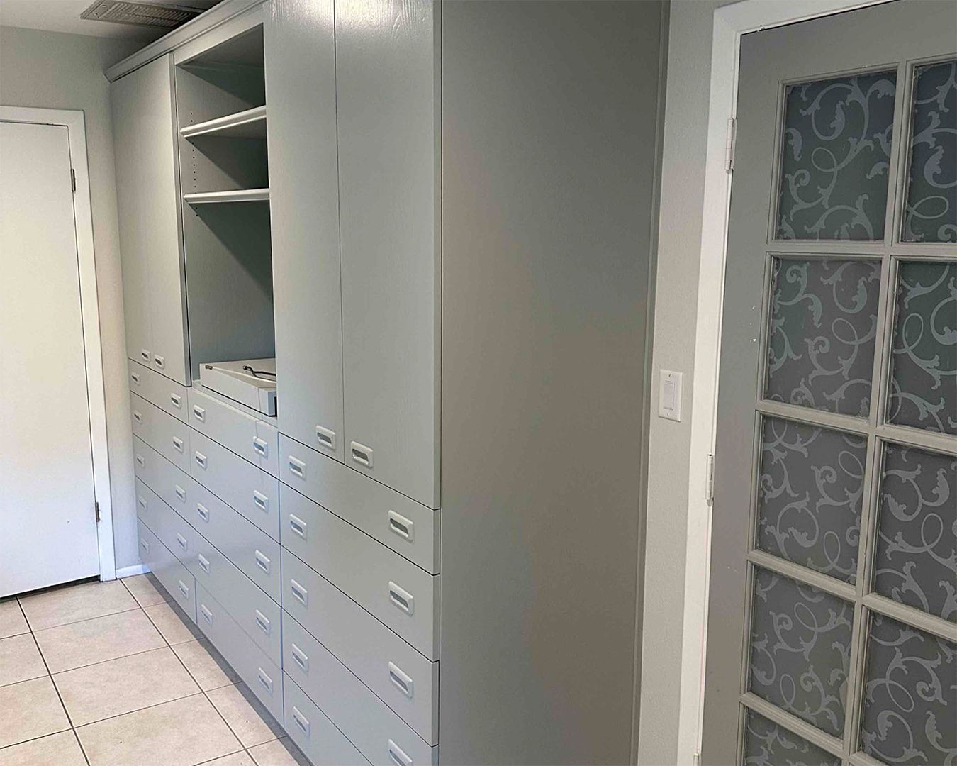 Painted grey cabinets