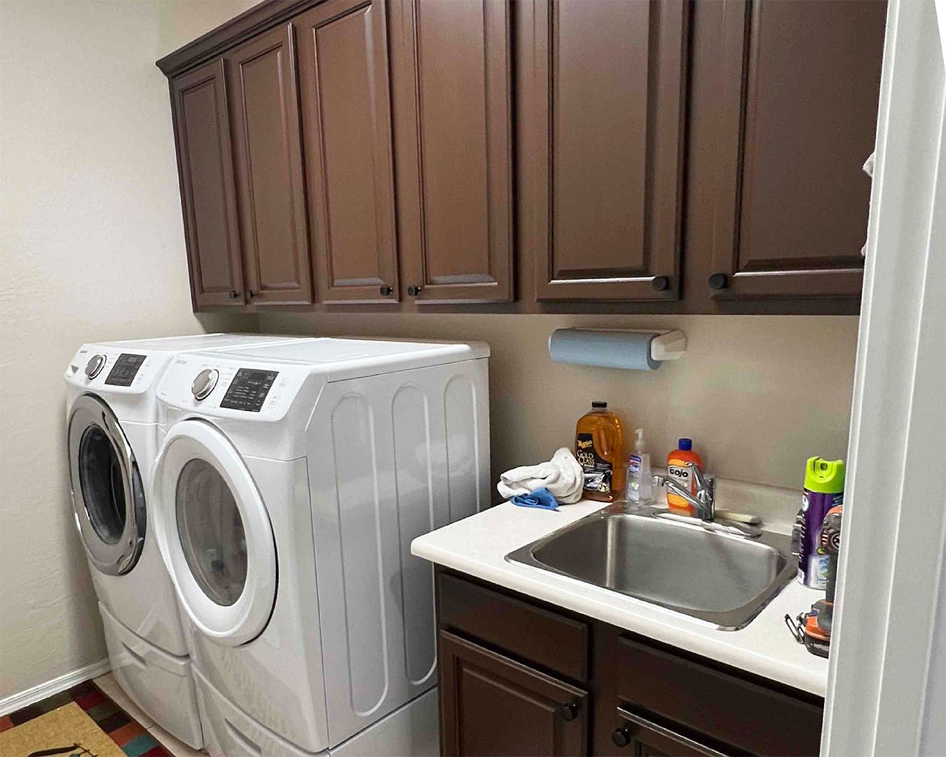 Painted brown cabinets