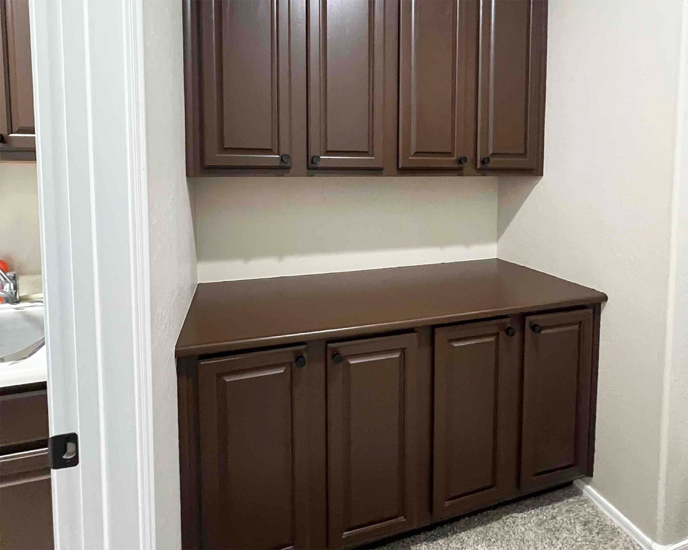 Painted brown cabinets