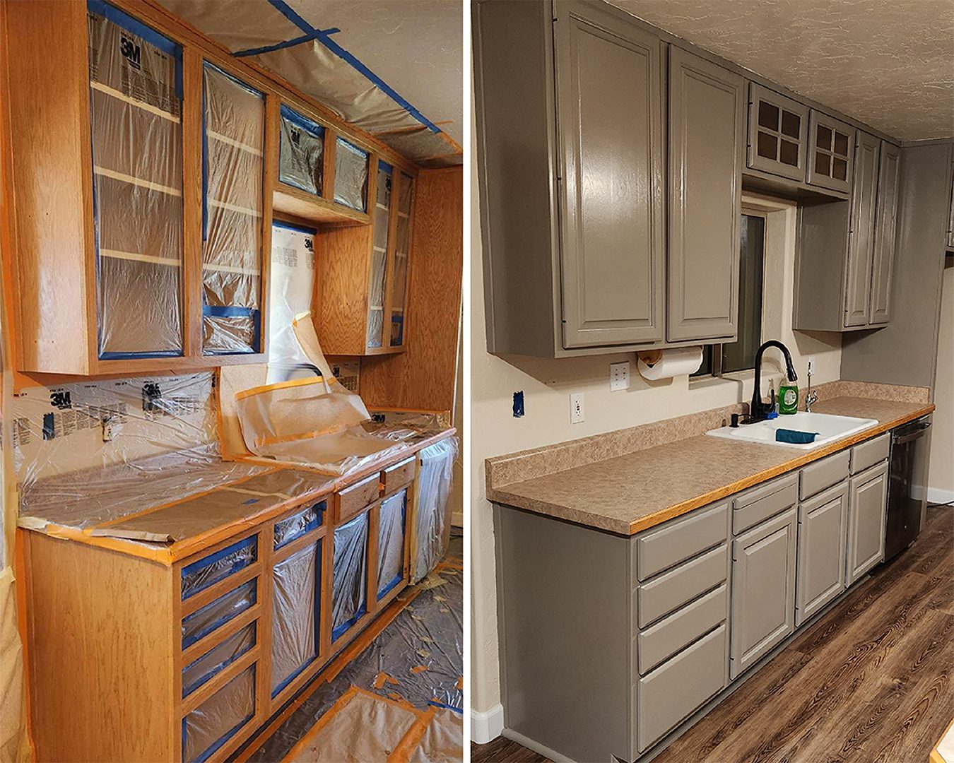 Before and after of painted kitchen cabinets