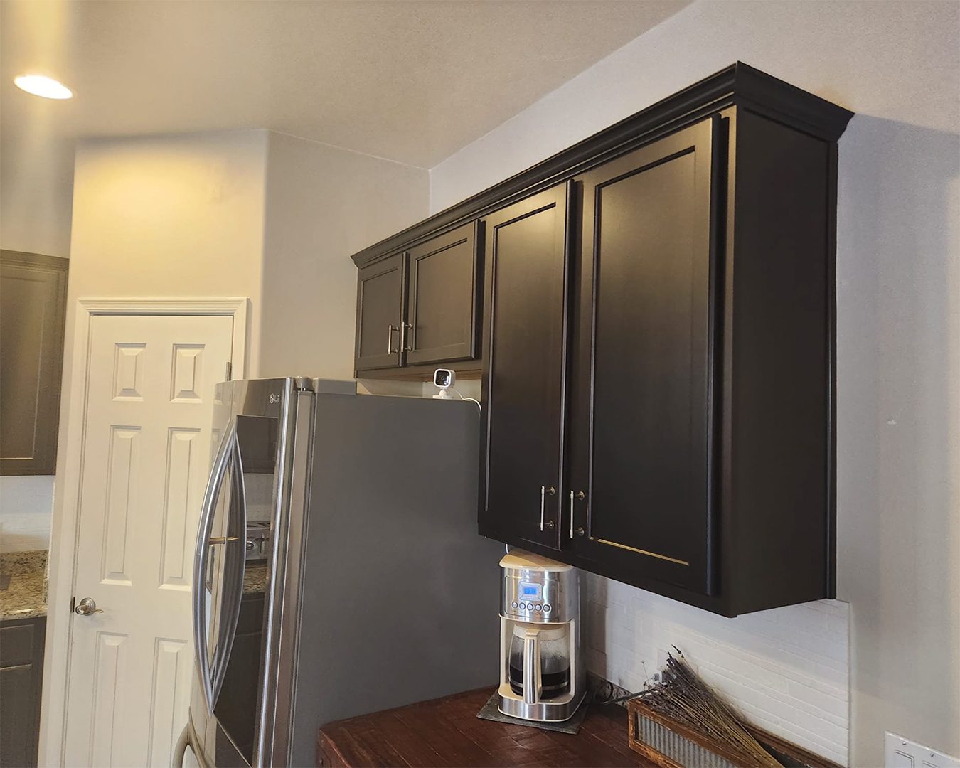 Painted brown cabinets