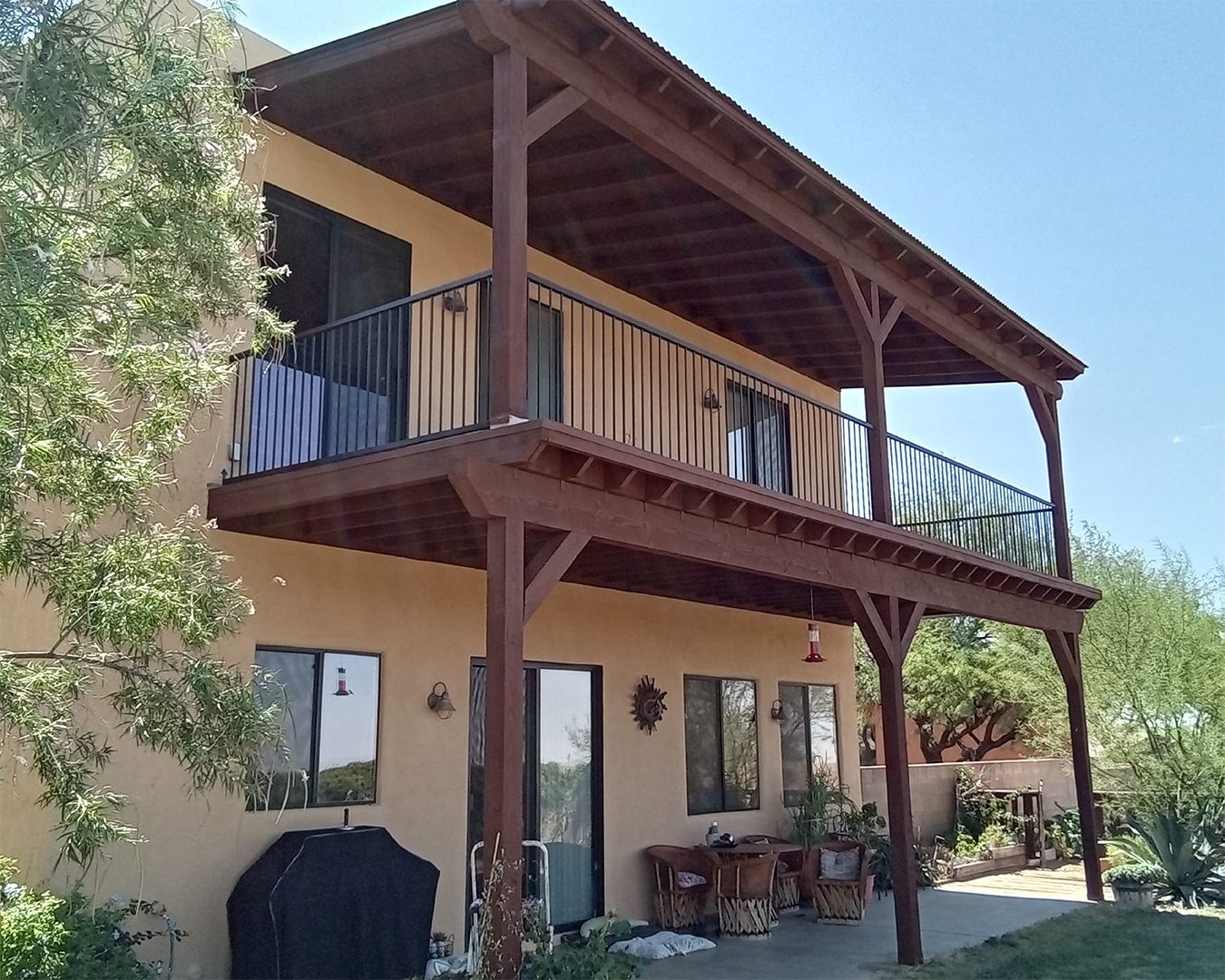 Painted house with a balcony