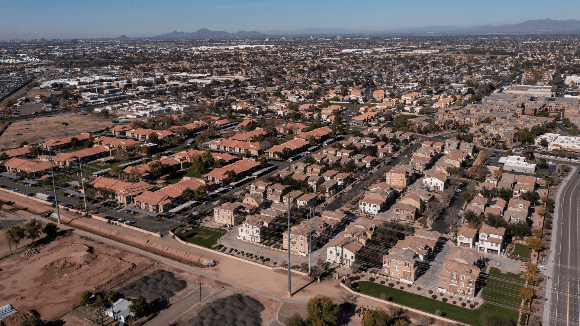 Birds eye view landscape image of Arizona homes