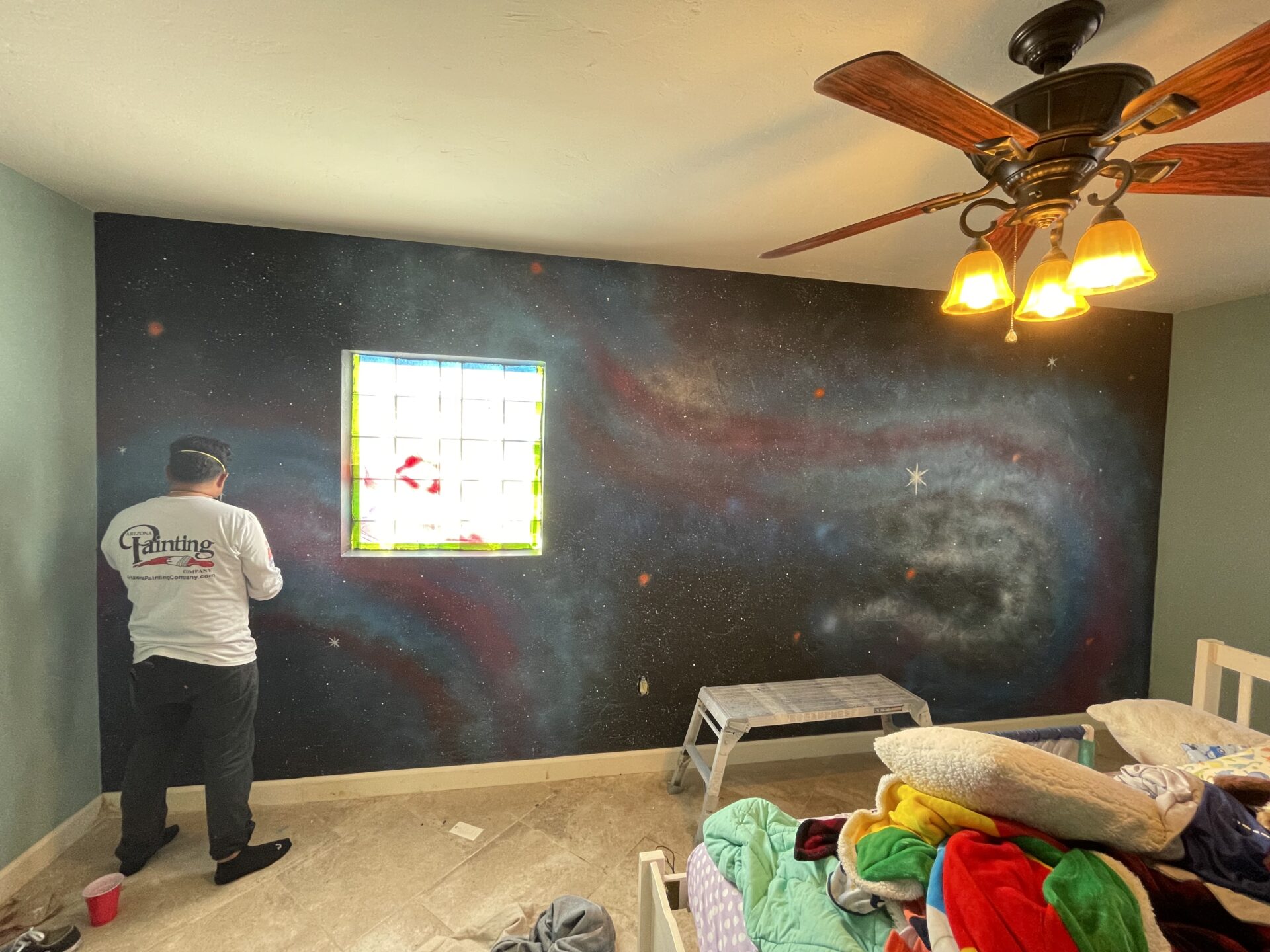 Galaxy-themed bedroom paint project