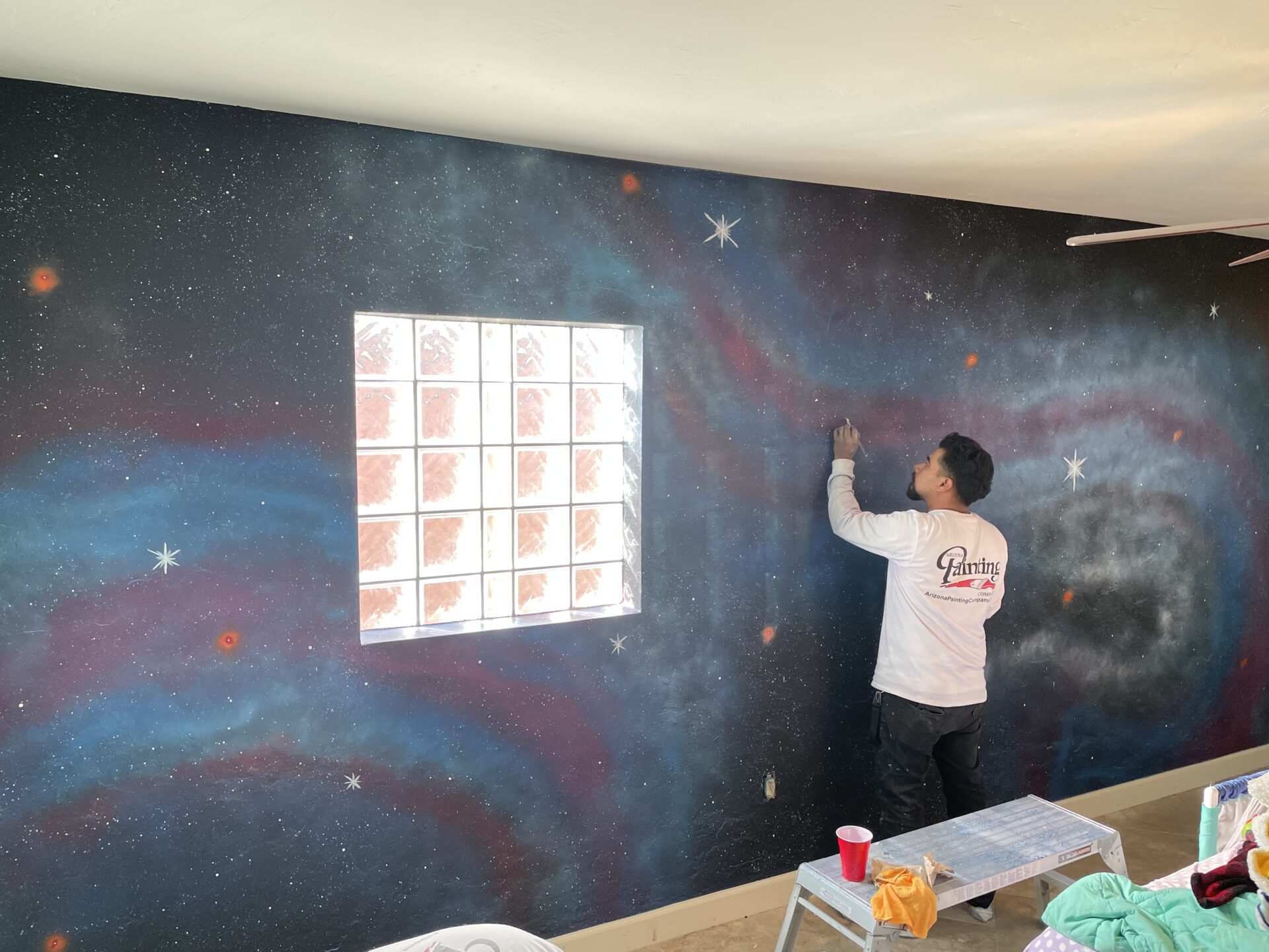 Galaxy-themed bedroom paint project